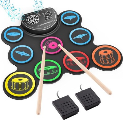 Electronic Drum Set 9-Drum Practice Pad W/ Headphone Jack Roll-up Drum Kit