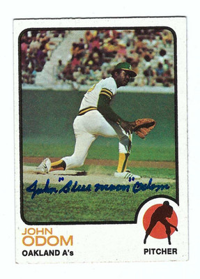 Autographed 1973 Topps #315 John ''Blue Moon'' Odom Oakland A's card  - w/COA
