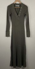 Free People Beach Womens XS Sunflower Ribbed Knit Long Sleeve Maxi Dress Green