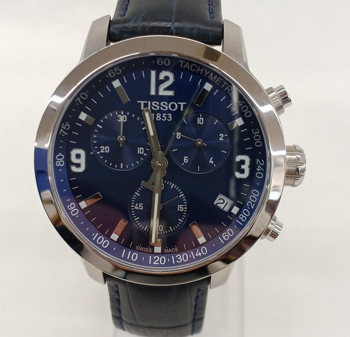 TISSOT PRC-200 Chronograph Quartz Blue Dial Black Leather Watch