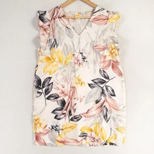 C&C California Dress XL Multicolor Floral Linen Mini Shift Tropical Resort