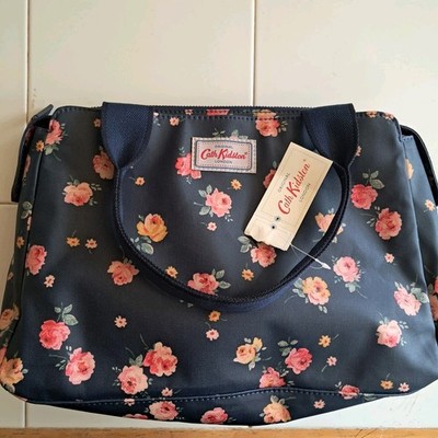 Cath Kidston London Navy Pink Roses Purse Handbag 11×8.5×4'' Vintage Inspired