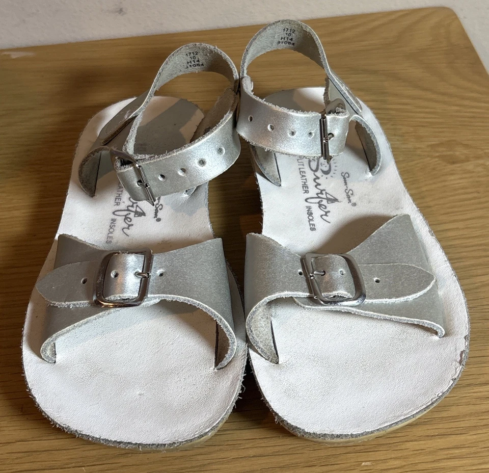 Sandalias Sun San Surfer de agua salada plateadas talla 10 niños Foto 2 de 4
