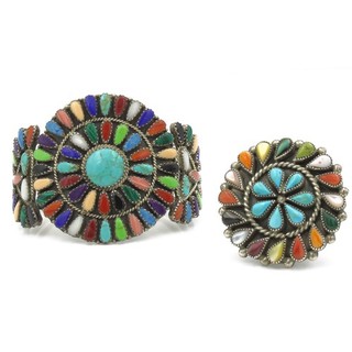 Southwest Signed Larry Moses Begay Sterling Cuff Bracelet Brooch Pendant S5793 1