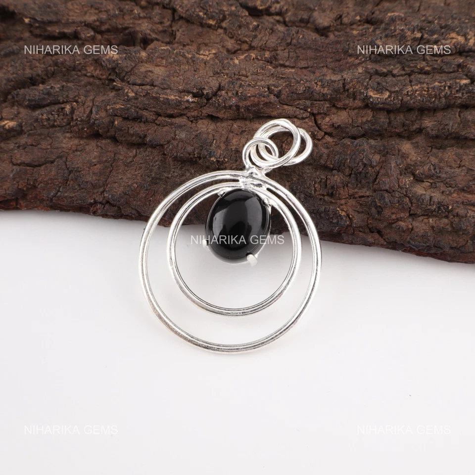 Pendente Unico Etnico In Argento Sterling Con Tormalina Nera Naturale - Immagine 4 di 4