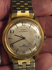 Vintage Timex Viscount Automatic Date Men's Watch Gold Tone Case - Ticking