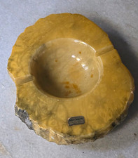 Genuine Alabaster Aschenbecher Italien Gelb Handgeschnitzt Vintage