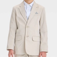 Cat Jack Boys Size 7 Blazer Jacket Khaki Light Beige Pocket Square Long Sleeve