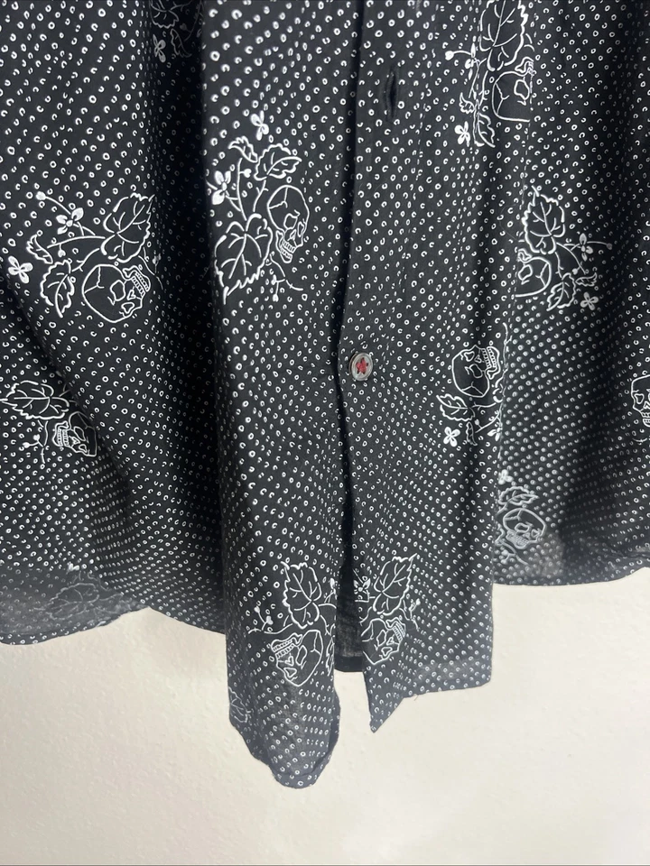 JOHN VARVATOS Men's Button Down Shirt XXL Black Long Sleeve Dress Floral Skull - Image 2 of 4