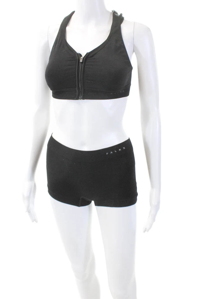 Conjunto de mini pantalones cortos deportivos sin mangas cruzadas con cremallera texturizada Falke para mujer talla negra Foto 2 de 4