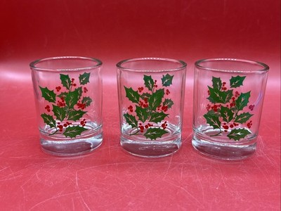 CHRISTMAS HOLLY BERRY SHOT GLASSES OR TEA LIGHTS - SET OF 3