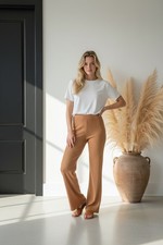 Zara SZ S Ribbed Straight Leg Hi Rise Muted Orange Elastic Waist Pull On Legging