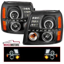 Black Projector Headlights Fits 2002-2006 Cadillac Escalade LED Halo Lamps L+R