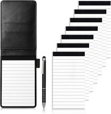 9 Pcs Mini Pocket Notepad A7 Holder Set, Small Notebook with Metal Pen, Leather