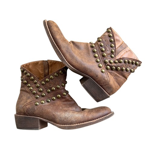 Coconuts By Matisse Women’s 8 Brown Faux Leather Zipper Studded Ankle Rodeo Boot - Picture 2 of 15