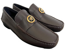 NIB Versace Medusa Tribute Logo Brown Leather Driving Shoes Loafers Sz 41 US 8
