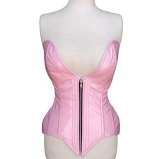 Women's Pink PVC Overbust Corset Steel Boned Body Shaper Gothic Costume Bustier