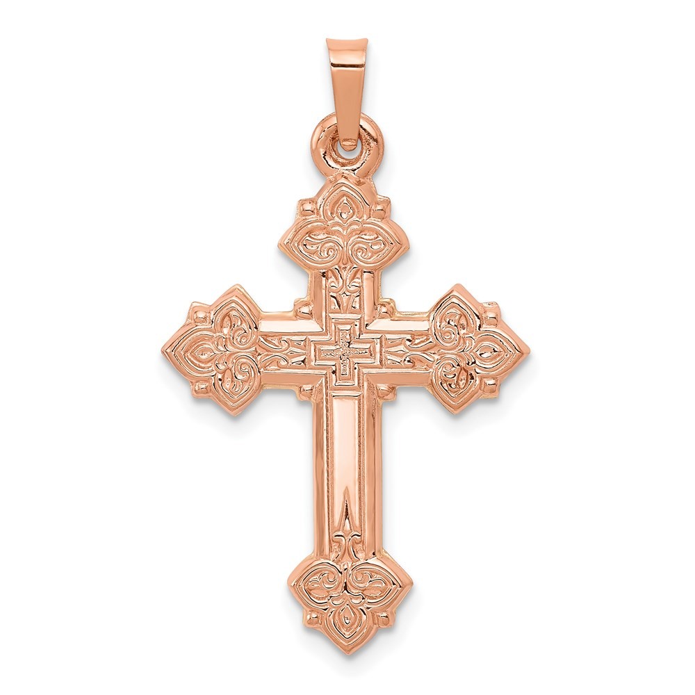 14K Rose Gold Fleur de Lis Cross Pendant L-1.19 Inch, W-0.79 Inch 1.17gm