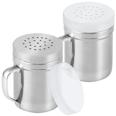 2 Pack 6oz Metal Salt Pepper Dredge Shakers with Handle and Lids