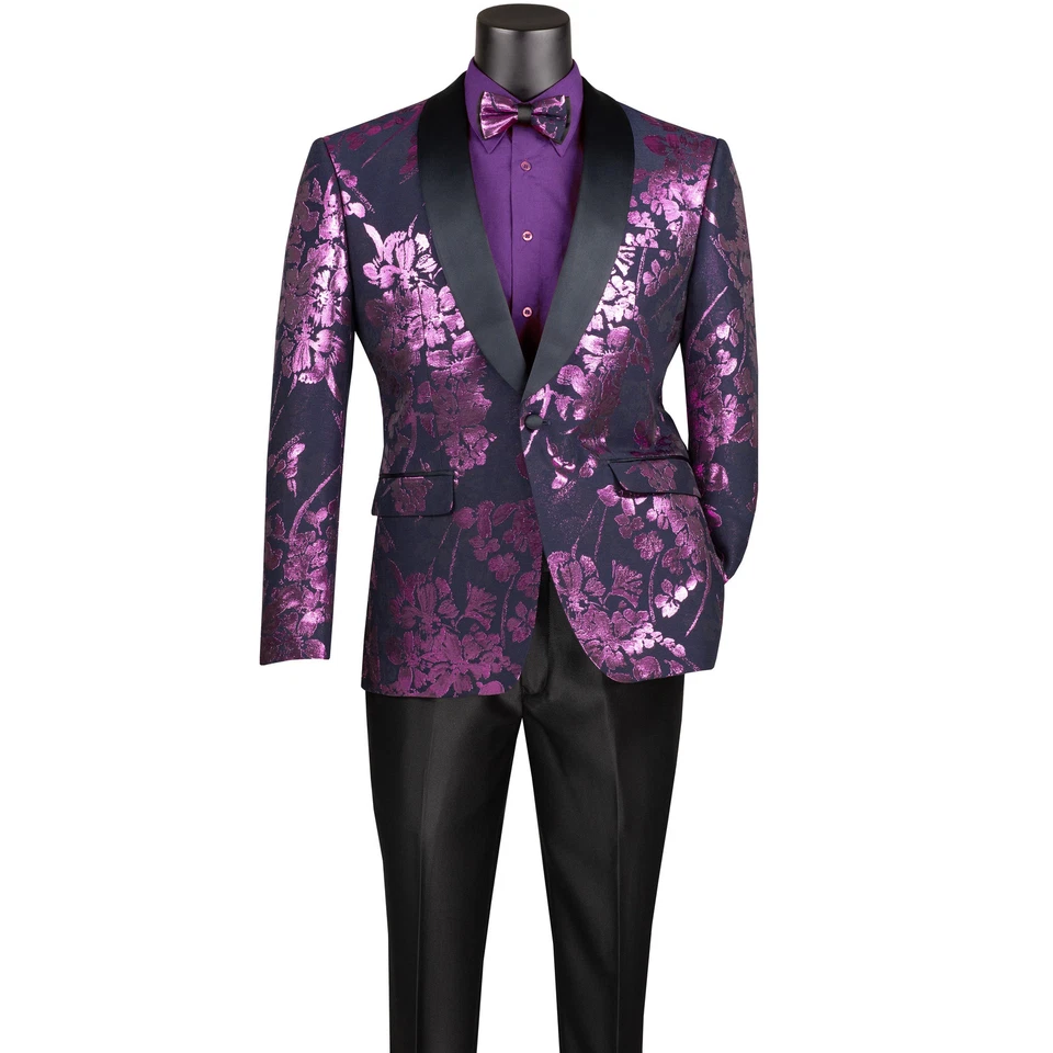 Blazer ajustado con pajarita VINCI para hombre lavanda floral jacquard con etiquetas, XS Foto 3 de 3