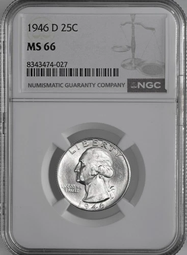 1946-D  25C WASHINGTON SILVER QUARTER "DENVER MINT" NGC MS66 #8343474-027