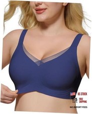 Seamless Mesh Lace Bras for Women No Underwire Wireless Bras with Small Navy