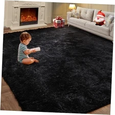 Super Soft Area Rugs for Living Room 5x7 Black, Fluffy Furry Shaggy Fuzzy Area 