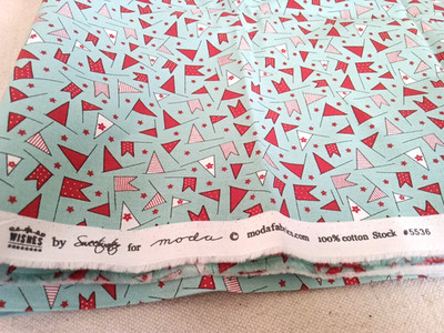 Wishes Sweetwater Moda Fabrics 1 yd #5536 Flags Aqua Red Cotton Sew Quilt Craft