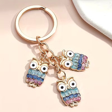 New Adorable Owl Keychain Glitter Key Ring/ Purse Charm 3 Colors