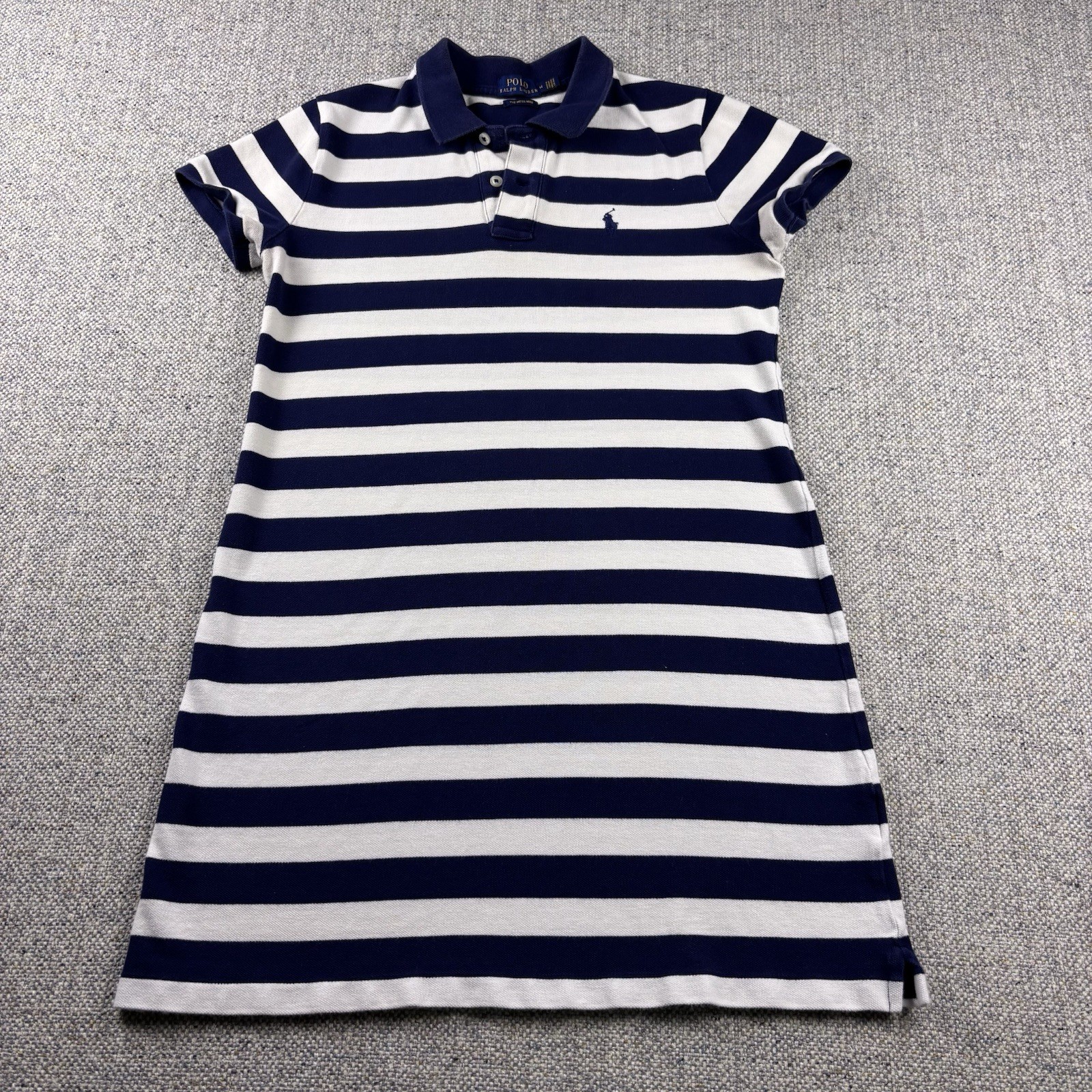Polo Ralph Lauren The Mesh Mini Polo Dress Womens Cotton Blue White Stripe Sz M