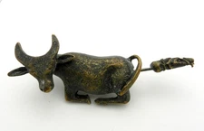 Collectible Vintage Chinese Ox Bull Buffalo Brass Copper Lock With Key