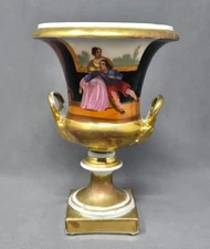 Hand Painted Old Paris Porcelain Urn with Gilt 6 1/2" c. 1840s