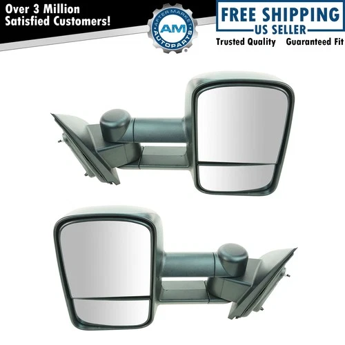 Mirror Manual Towing Telescoping Textured Left Right LH RH Pair for Chevy GMC