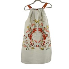 Max Studio Jacquard Mini Hunter Dress Size 10 Silver Floral Asian Romantic  