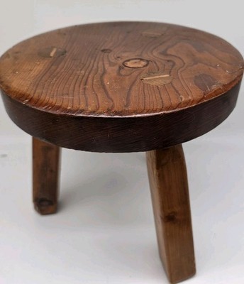 MCM Wood Tripod Milking Stool rustic vintage folk cottage 3 legged 10''