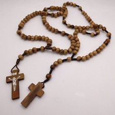 Lot Of 2 Jerusalem Rosary Round Olive Wood Beads Holy Land Cross Prayer Necklace