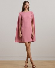 Lauren Ralph Lauren Georgette Cape Dress Women's 2 Rose Mauve Solid Zip Closure