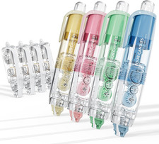 4PCS Refillable Retractable White Correction Tape, Colorful Aesthetic Pen Shaped
