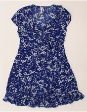 VINTAGE Womens A-Line Dress UK 12 Medium Navy Blue Floral Polyester BI05