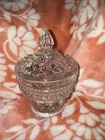 Vintage Anchor Hocking Wexford Pressed Clear Footed Glass Covered Sugar Bow