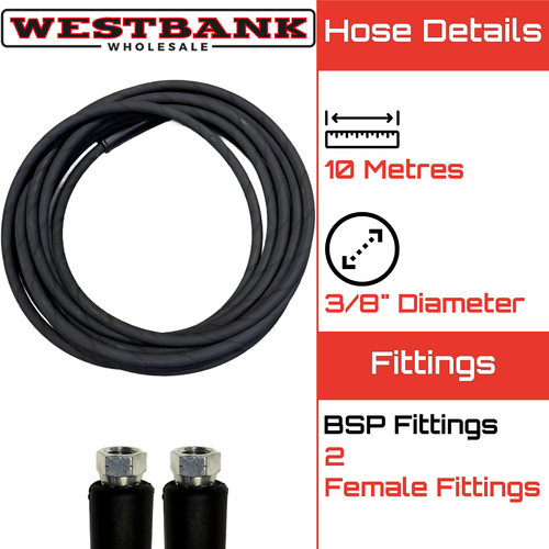 ¼" High Pressure Hose 10 Metre Reel Pipe Rubber Jet Power Wash Hydraulic BSP 6mm - Picture 5 of 5