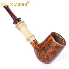 Briar Wooden Tobacco Pipe Bamboo Cumberland Straight Stem Freehand Smoking Pipe