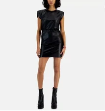 Tinsel Womens Black Faux Leather Mini Bodycon Sheath Dress M