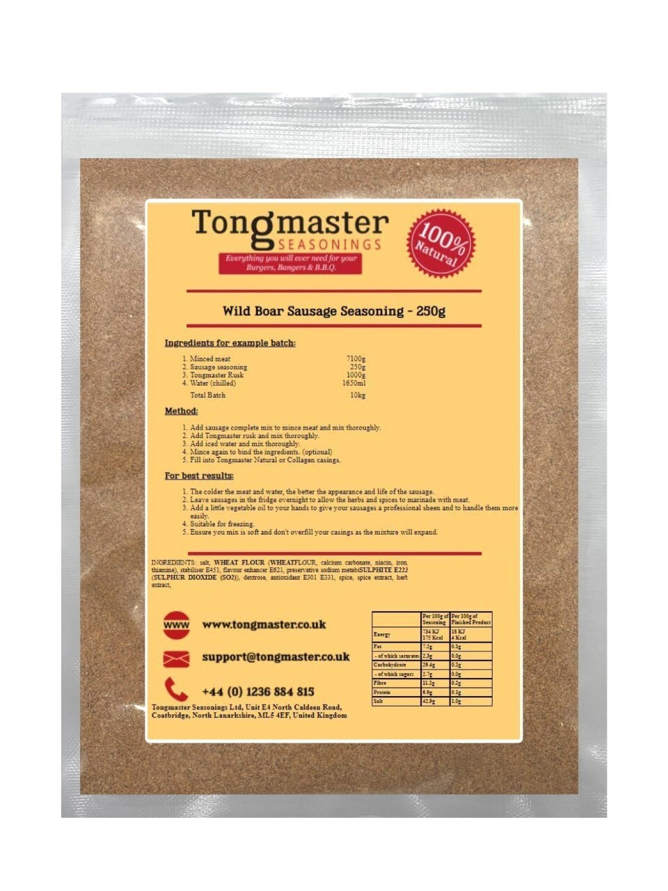 Wild Boar Sausage Seasoning - 250g (10kg Batch)
