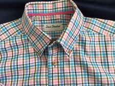 DAVID DONAHUE men M long sleeve BUTTON DOWN cotton SHIRT PLAID pink blue brown