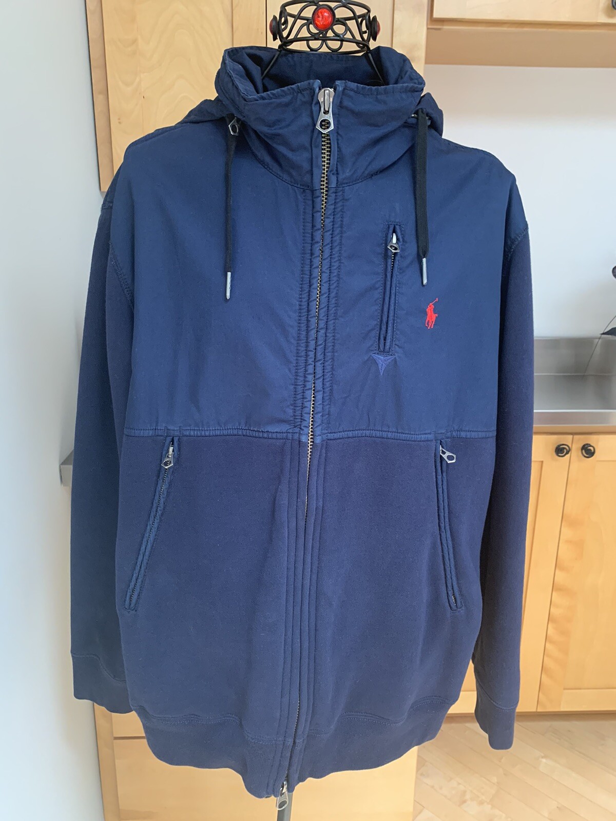 Felpa con cappuccio polo Ralph Lauren foderata in pile blu giacca con cerniera intera logo pony taglia XL