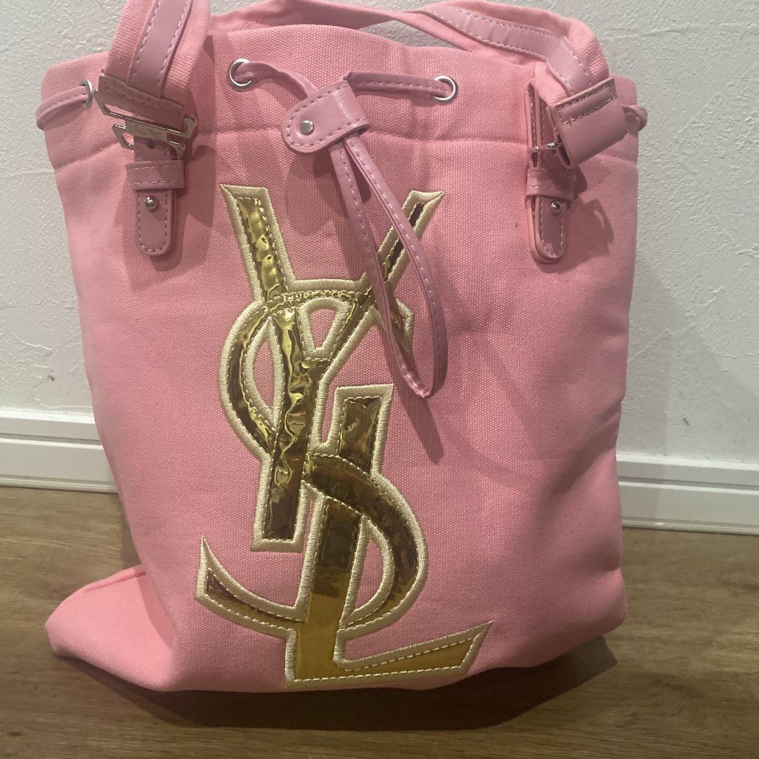 Borsa tote Yves Saint Laurent rosa tela cosmetici logo YSL BK dal Giappone