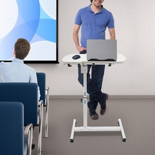 23.62 15.75in MDF Steel White Adjustable Rolling Laptop Table Stand W/ 4 Wheels