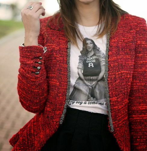 A699 ZARA VERY RARE BLAZER FANTASY BOUCLE RED METAL JACKET COAT EXRA SMALL - XS