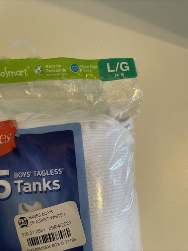 Hanes 5-Pack Tagless Tanks, Big Boy's Size L, White NEW Open Box - Picture 4 of 5